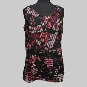 Ricki's Women's Sleeveless Top L Floral Mesh Overlay